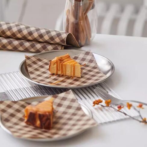 100 PCS 12x12 Wax Paper Sheets for Food Brown Grease Resistant Checkered Sandwich Wrapping Deli Paper Sheets Food Basket Tray Liners Wrappers for Burger Bread Lunch Party Festival Picnic BBQ in Kuwait