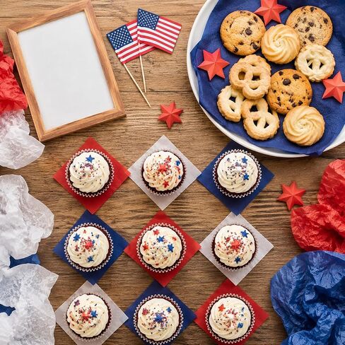 300 Sheets Veteran's Day Wax Paper for Food Deli, 9.5'' x 8.3'' Patriotic Red Blue White Color Greaseproof Deli Paper for 4th of July Sandwich Picnic Basket Liner Patriotic Party Supplies in Kuwait