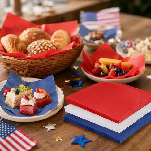 300 Sheets Veteran's Day Wax Paper for Food Deli, 9.5'' x 8.3'' Patriotic Red Blue White Color Greaseproof Deli Paper for 4th of July Sandwich Picnic Basket Liner Patriotic Party Supplies in Kuwait