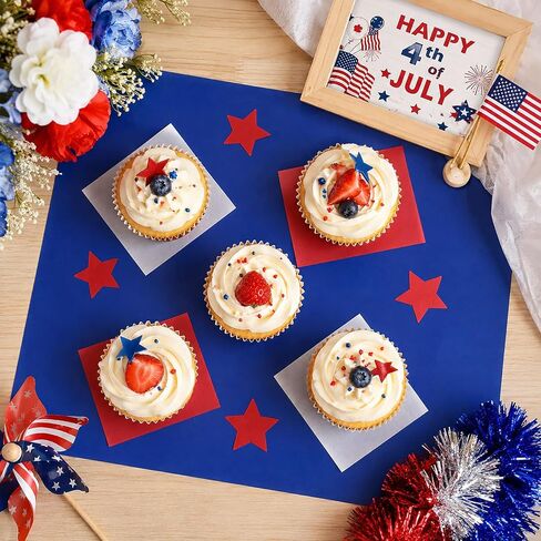 300 Sheets Veteran's Day Wax Paper for Food Deli, 9.5'' x 8.3'' Patriotic Red Blue White Color Greaseproof Deli Paper for 4th of July Sandwich Picnic Basket Liner Patriotic Party Supplies in Kuwait