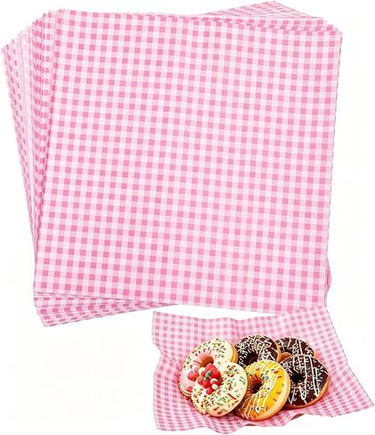 100 Pcs Waxed Deli Paper Sheets 12 x 12 Inch, Food Grade Greaseproof Sandwich Wrapping Paper, Gingham Basket Liners for Baking, Burger, Food Trays, Kitchen Picnic Party Supplies(Pink) in Kuwait