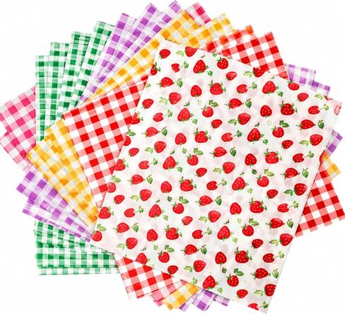 100Pcs Wax Paper Sheets, 7x7 Inch Strawberry& Plaid Patterned Dry Waxed Deli Paper, Basket Liner, for Carnival, Mother's Day, Picnic, Tea Party & Home Kitchen Use in Kuwait
