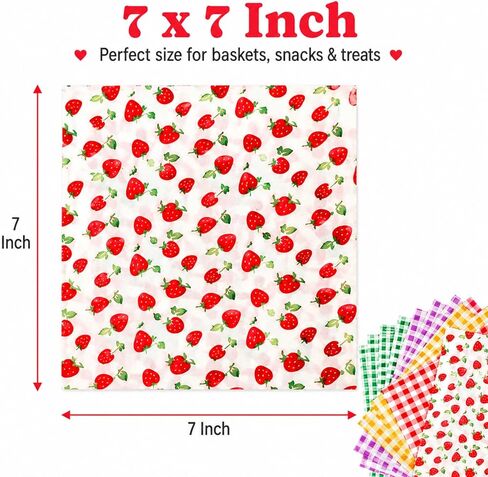 100Pcs Wax Paper Sheets, 7x7 Inch Strawberry& Plaid Patterned Dry Waxed Deli Paper, Basket Liner, for Carnival, Mother's Day, Picnic, Tea Party & Home Kitchen Use in Kuwait