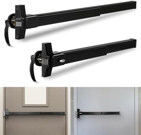 IRONWALLS 41" Commercial Door Push Bar Panic Exit Device with Door Lever & 27.5" Panic Bar Door Lock with Door Handle, Heavy Duty Stainless Steel Emergency Door Panic Hardware, Black in Kuwait