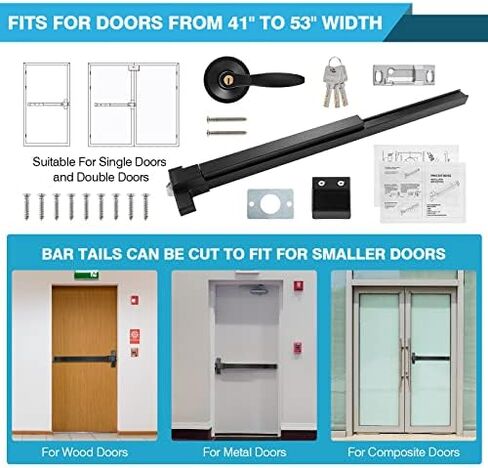IRONWALLS 41" Commercial Door Push Bar Panic Exit Device with Door Lever & 27.5" Panic Bar Door Lock with Door Handle, Heavy Duty Stainless Steel Emergency Door Panic Hardware, Black in Kuwait