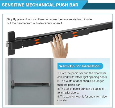 IRONWALLS 41" Commercial Door Push Bar Panic Exit Device with Door Lever & 27.5" Panic Bar Door Lock with Door Handle, Heavy Duty Stainless Steel Emergency Door Panic Hardware, Black in Kuwait