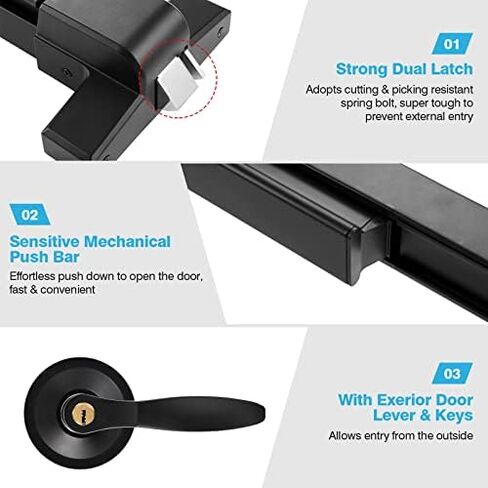 IRONWALLS 41" Commercial Door Push Bar Panic Exit Device with Door Lever & 27.5" Panic Bar Door Lock with Door Handle, Heavy Duty Stainless Steel Emergency Door Panic Hardware, Black in Kuwait