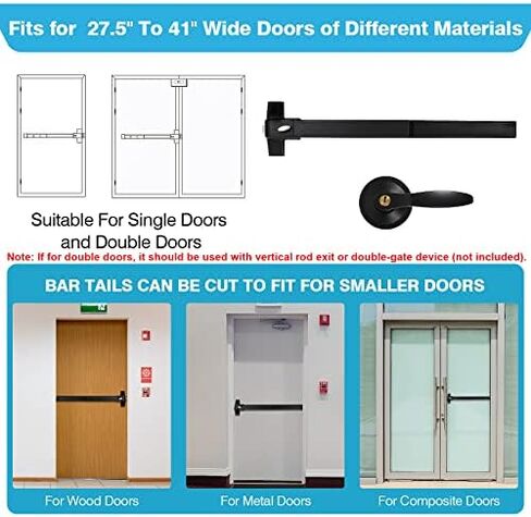 IRONWALLS 41" Commercial Door Push Bar Panic Exit Device with Door Lever & 27.5" Panic Bar Door Lock with Door Handle, Heavy Duty Stainless Steel Emergency Door Panic Hardware, Black in Kuwait