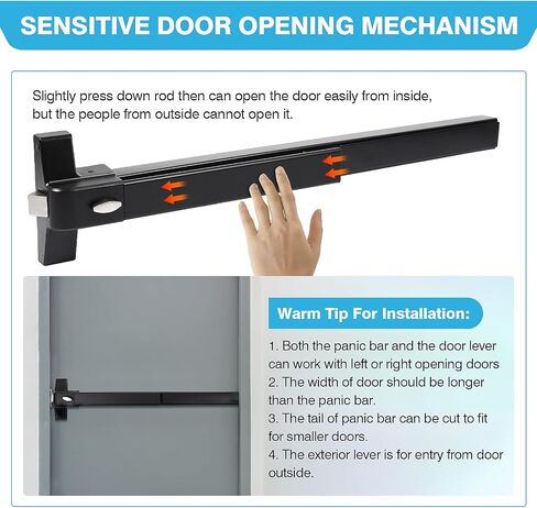 IRONWALLS 41" Commercial Door Push Bar Panic Exit Device with Door Lever & 27.5" Panic Bar Door Lock with Door Handle, Heavy Duty Stainless Steel Emergency Door Panic Hardware, Black in Kuwait
