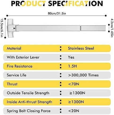 YUCHENGTECH Commercial Door Push Bar Panic Exit Device with Alarm 80cm/32IN & Door Push Bar Panic Exit Device 32IN with Exterior Lever in Kuwait