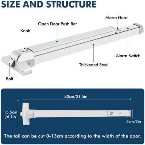 YUCHENGTECH Commercial Door Push Bar Panic Exit Device with Alarm 80cm/32IN & Door Push Bar Panic Exit Device 32IN with Exterior Lever in Kuwait