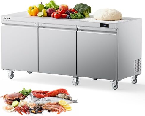 Coolski 48"W Commercial Freezer Undercounter Worktop, 13.4 Cu.ft. Stainless Steel Worktop Food Prep Freezer, -13℉to -5℉, Double Door 2 Shelves Fridge for Restaurant/Bar/Diner/Kitchen Use in Kuwait