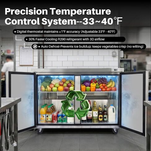 48" W Commercial Refrigerators for Restaurant Bar Shops, Undercounter Refrigerators with 14.1 Cu. Ft Capacity, Auto Defrost, Stainless Steel, Digital Temp Control, Low Noise in Kuwait