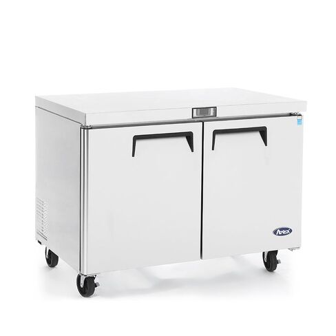 Atosa MGF8403GR 60" Undercounter Worktop Food Prep Refrigerator for Restaurant Hotel Bar | 2 Solid Swing Door, 2 Epoxy Coated Shelves, 4 Pre-Installed Casters | 17.2 Cu. Ft | Stainless Steel, 115v in Kuwait
