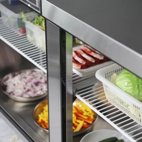 Atosa MGF8403GR 60" Undercounter Worktop Food Prep Refrigerator for Restaurant Hotel Bar | 2 Solid Swing Door, 2 Epoxy Coated Shelves, 4 Pre-Installed Casters | 17.2 Cu. Ft | Stainless Steel, 115v in Kuwait