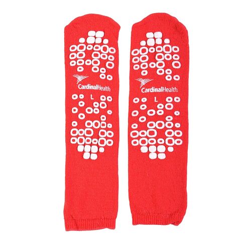 Cardinal Health 68125-RL تيري في نعال سلامة المرضى ذات المداس المزدوج، أحمر، كبير، علبة مكونة من 48 زوجًا in Kuwait