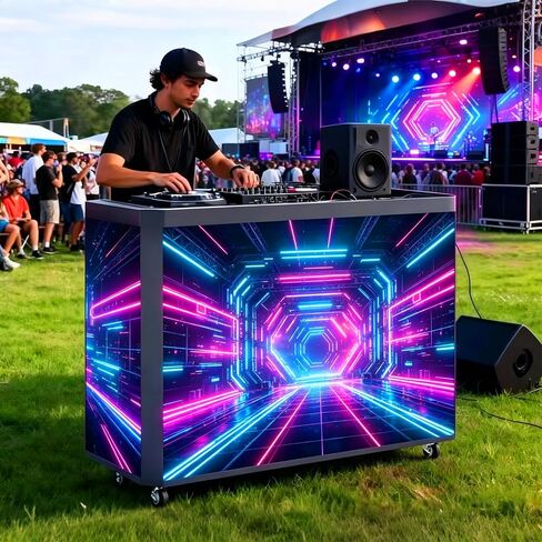 P2.6 LED مكتب أمامي قابل للطي/كشك DJ، جدار LED 6 أضعاف، GOB مقاوم للخدش، توصيل وتشغيل APP/HDMI/USB، مكتب دوار مع حقيبة - زفاف، معرض، حفلة DJ، تجاري (P2.6، 6 قطع) in Kuwait