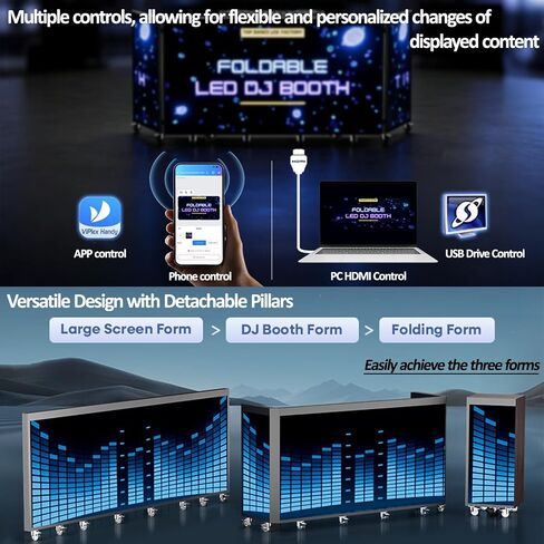 P2.6 LED مكتب أمامي قابل للطي/كشك DJ، جدار LED 6 أضعاف، GOB مقاوم للخدش، توصيل وتشغيل APP/HDMI/USB، مكتب دوار مع حقيبة - زفاف، معرض، حفلة DJ، تجاري (P2.6، 6 قطع) in Kuwait