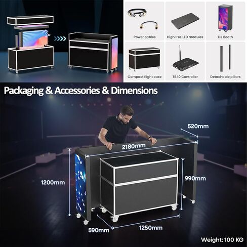 P2.6 LED مكتب أمامي قابل للطي/كشك DJ، جدار LED 6 أضعاف، GOB مقاوم للخدش، توصيل وتشغيل APP/HDMI/USB، مكتب دوار مع حقيبة - زفاف، معرض، حفلة DJ، تجاري (P2.6، 6 قطع) in Kuwait