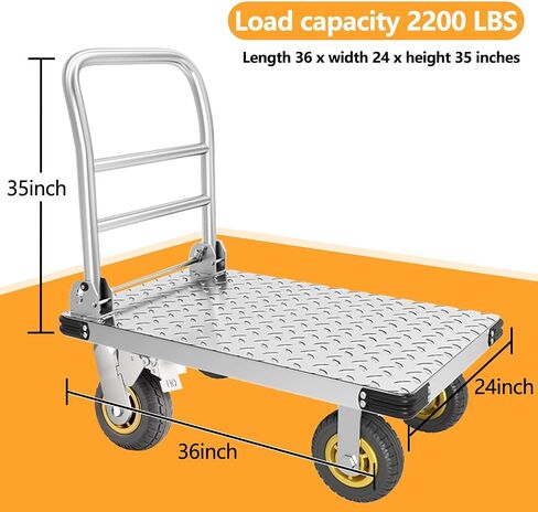Foldable Platform Truck Push Dolly Heavy Duty 2000 lb. Weight Capacity with Brake and 6" 360 Degree Swivel Wheels in Kuwait