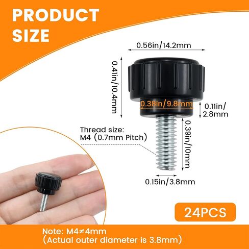 Aifeier ET 24PCS M4 x 10mm براغي إبهام مخرشة | مقابض من الصلب الكربوني الأسود، براغي تثبيت، أجهزة مقبض المقبض | لاستبدال حامل أثاث شاشة VESA in Kuwait