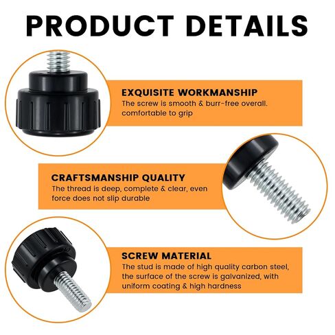 Aifeier ET 24PCS M4 x 10mm براغي إبهام مخرشة | مقابض من الصلب الكربوني الأسود، براغي تثبيت، أجهزة مقبض المقبض | لاستبدال حامل أثاث شاشة VESA in Kuwait