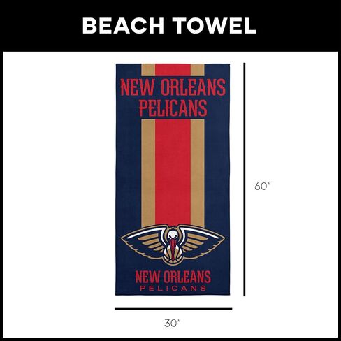 NORTHWEST NBA New Orleans Pelicans Beach Towel, Sand Free, Soft, Absorbent & Fast Drying, 30" x 60", Zone Read in Kuwait