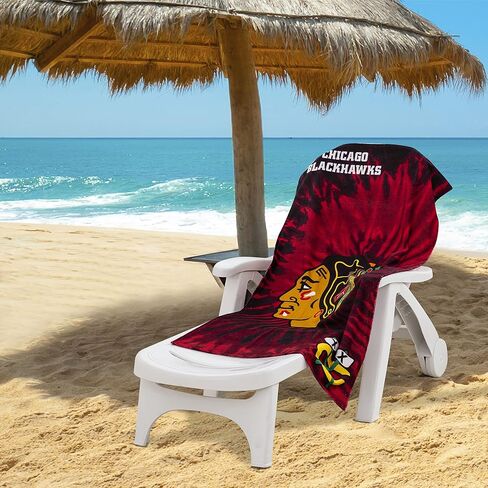 Northwest NHL Chicago Blackhawks Psychedelic Beach Towel, Cotton Polyester Blend Lightweight Bath, Pool, Swim, Travel Fan Gear, 30 x 60 Inch in Kuwait