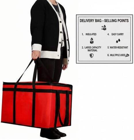 Insulated Food Delivery Bag - Thermal Carrier for Doordash Catering - Extra Spacious, Sturdy, Maintains Food Temperature & Freshness in Kuwait