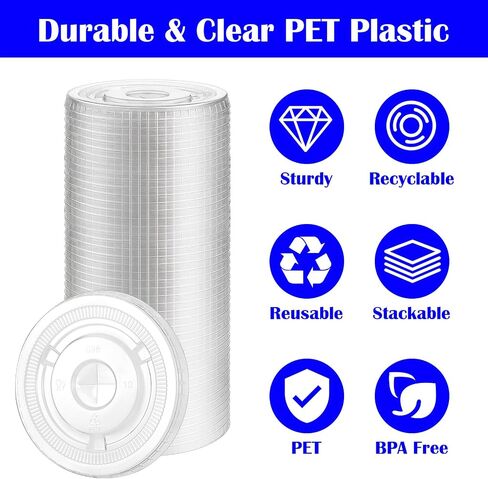 200 Clear Plastic Lids | 3.9 inch (98mm) Universal Flat Lids with Straw Slot | Fits 12, 16, 20, 24 oz Cold Drink Cups - Disposable & Leak-Resistant (PET, 200 Count) in Saudi Arabia