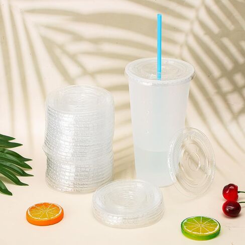 200 Clear Plastic Lids | 3.9 inch (98mm) Universal Flat Lids with Straw Slot | Fits 12, 16, 20, 24 oz Cold Drink Cups - Disposable & Leak-Resistant (PET, 200 Count) in Saudi Arabia