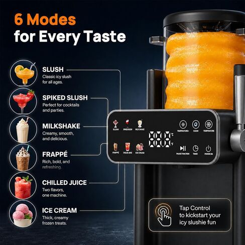 Slushie Machine for Home No Ice Needed Frozen Drink Maker with 6 Preset Modes for Ice Cream, Frappés, Milk Shake, Slushy Machine with LED Display Ideal for Family Gathering, Graphite, 1 Pack+6 Modes in Kuwait