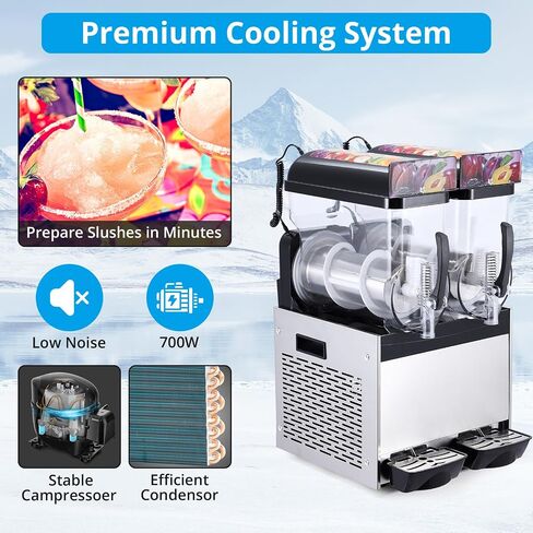 Commercial Slushy Machine, 15Lx2 Double Tank Margarita Machine, Stainless Steel High-Speed Self-Cleaning Frozen Drink Slushie Machine for Bars Restaurants Cafe Home Use in Kuwait