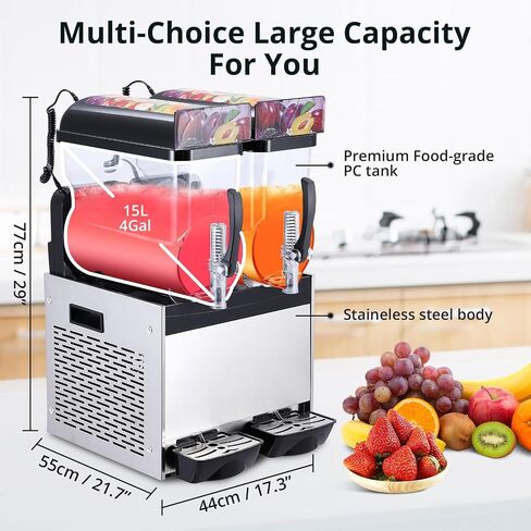 Commercial Slushy Machine, 15Lx2 Double Tank Margarita Machine, Stainless Steel High-Speed Self-Cleaning Frozen Drink Slushie Machine for Bars Restaurants Cafe Home Use in Kuwait