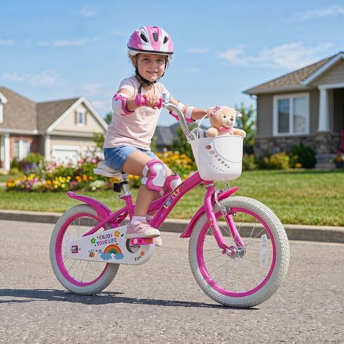 دراجة أطفال BABY JOY، مقاس 12 14 16 18 بوصة للفتيات والأولاد لعمر 3-8 سنوات مع عجلات تدريب، وسلة أمامية، وفرامل مزدوجة، ومقعد قابل للتعديل وفرامل يد، وواقيات الطين وعاكسات آمنة in Kuwait