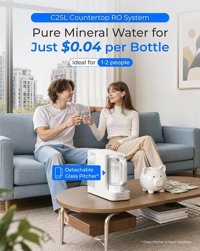 Waterdrop C2SL Mineral Reverse Osmosis Water Filter Countertop, 7-Stage RO Water Filtration System with Autofill Glass Pitcher, Compact Reverse Osmosis System, Voice Prompts, 3:1 Pure to Drain in Kuwait