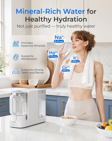 Waterdrop C2SL Mineral Reverse Osmosis Water Filter Countertop, 7-Stage RO Water Filtration System with Autofill Glass Pitcher, Compact Reverse Osmosis System, Voice Prompts, 3:1 Pure to Drain in Kuwait