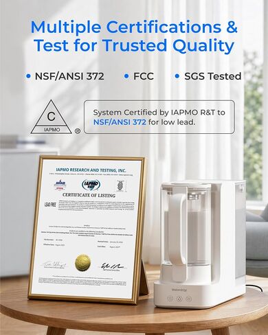 Waterdrop C2SL Mineral Reverse Osmosis Water Filter Countertop, 7-Stage RO Water Filtration System with Autofill Glass Pitcher, Compact Reverse Osmosis System, Voice Prompts, 3:1 Pure to Drain in Kuwait