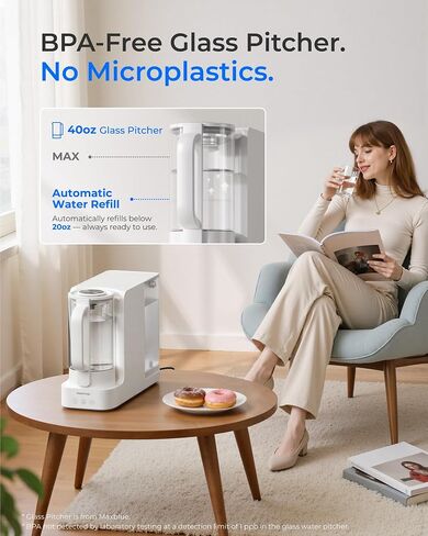 Waterdrop C2SL Mineral Reverse Osmosis Water Filter Countertop, 7-Stage RO Water Filtration System with Autofill Glass Pitcher, Compact Reverse Osmosis System, Voice Prompts, 3:1 Pure to Drain in Kuwait