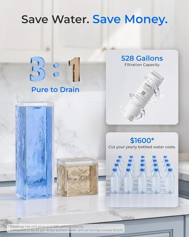 Waterdrop C2SL Mineral Reverse Osmosis Water Filter Countertop, 7-Stage RO Water Filtration System with Autofill Glass Pitcher, Compact Reverse Osmosis System, Voice Prompts, 3:1 Pure to Drain in Kuwait