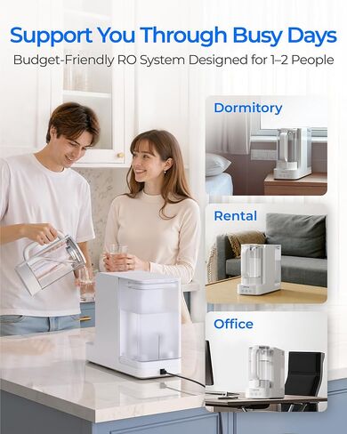 Waterdrop C2SL Mineral Reverse Osmosis Water Filter Countertop, 7-Stage RO Water Filtration System with Autofill Glass Pitcher, Compact Reverse Osmosis System, Voice Prompts, 3:1 Pure to Drain in Kuwait