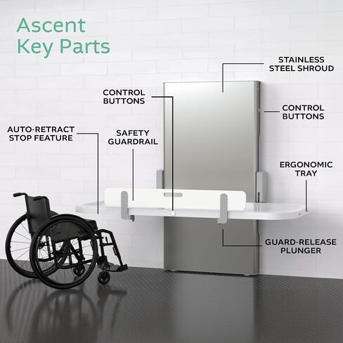 طاولة تغيير عالمية من Ascent، يمكن تركيبها على معظم الجدران الموجودة، تدعم ما يصل إلى 500 رطل، محطة تغيير للكبار مزودة بمحرك، تم تصميمها وتصنيعها في الولايات المتحدة الأمريكية، شامل التوصيل الداخلي، (800SS-01) in Kuwait