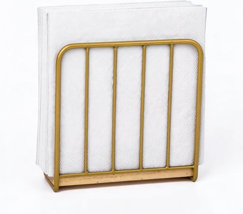 Modern Farmhouse Napkin Holder for Table, Weighted Solid Wood Base with Metal Design, Vertical Standing Napkin Dispenser for Kitchen Countertop, Dining Room and Outdoor Picnic (Gold) in Kuwait