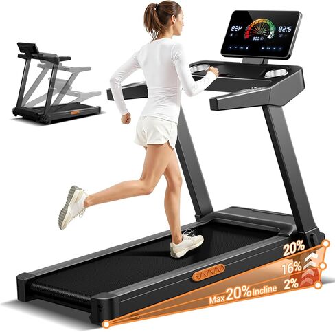 CURSOR Treadmills for Home with 0%/20% Auto/Manual Incline, 300/400lb Capacity & 8.7MPH Compact Folding Treadmill 3.0/3.5HP Brushless, 42.5" *16.1" Running Area & Shock Absorption for Running/Walking in Kuwait