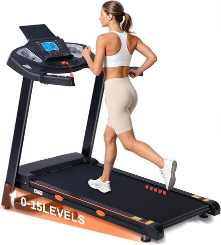 Treadmill for Home, 15-Level Auto Incline, 18" Wide Running Belt, 10 MPH | 350 LB Capacity, 3.0 HP, Shock Absorption, Bluetooth App in Kuwait