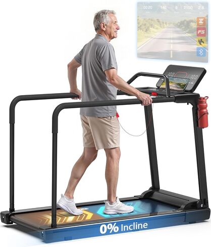 Redliro Treadmill for Seniors Slow Walking - Backwards Treadmill for Seniors with Long Handrails, 0.3 MPH Start, APP Control, Fully Flat 0% Incline Design Recovery Machine for Elderly Home Use in Kuwait