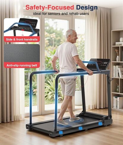 Redliro Treadmill for Seniors Slow Walking - Backwards Treadmill for Seniors with Long Handrails, 0.3 MPH Start, APP Control, Fully Flat 0% Incline Design Recovery Machine for Elderly Home Use in Kuwait