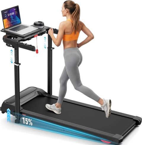جهاز مشي مائل بنسبة 15% من ANCHEER مع محطة عمل مكتبية وارتفاع قابل للتعديل، أجهزة مشي محمولة للمنزل بسعة وزن 450 رطل، وسادة مشي هادئة 3.5 حصان مع مكتب، تركيب في 4 خطوات in Saudi Arabia