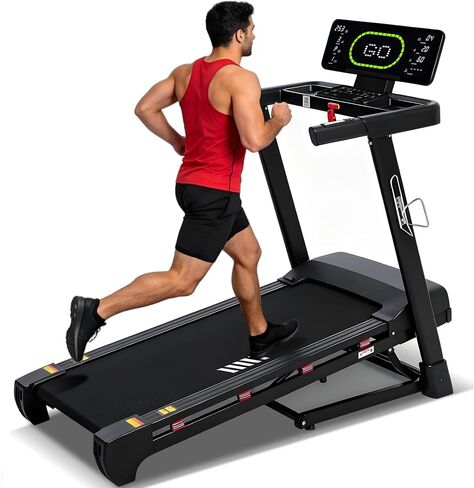 Heavy Duty Treadmill for Home, 20"x 50" Running Area, 12 MPH, Auto Incline | 500 LB Capacity, LED Display, 20-Level Auto Incline, Bluetooth Speaker, Foldable, App in Kuwait
