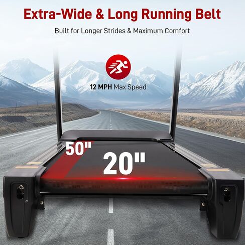 Heavy Duty Treadmill for Home, 20"x 50" Running Area, 12 MPH, Auto Incline | 500 LB Capacity, LED Display, 20-Level Auto Incline, Bluetooth Speaker, Foldable, App in Kuwait